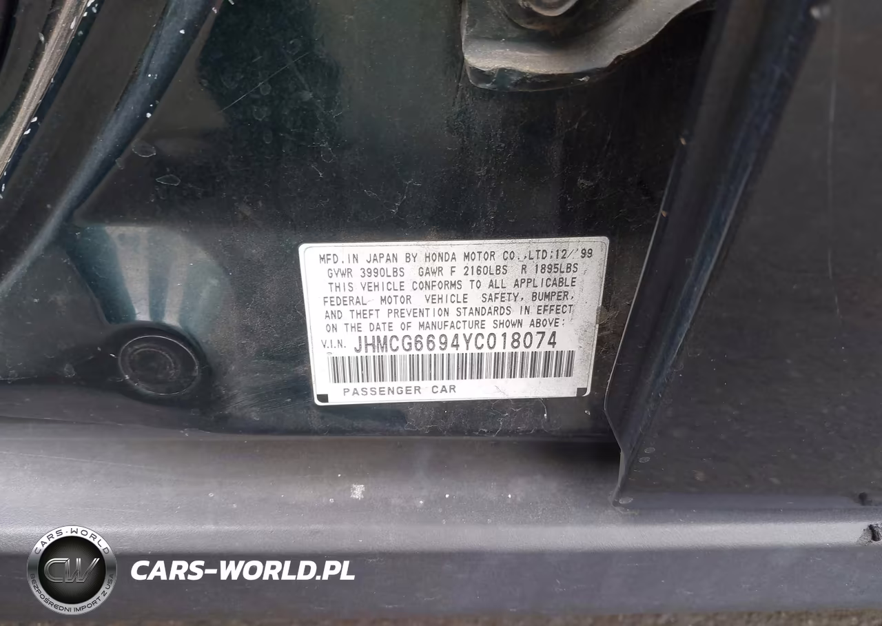 2000 Honda Accord 2.3 Se VIN:JHMCG6694YC018074 - 9