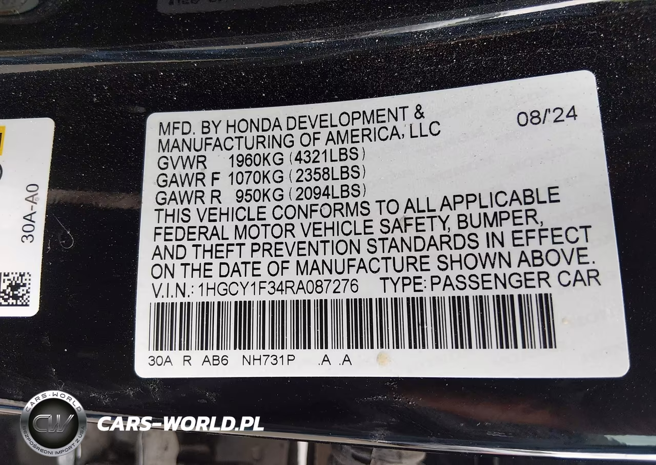 2024 Honda Accord Ex VIN:1HGCY1F34RA087276 - 9