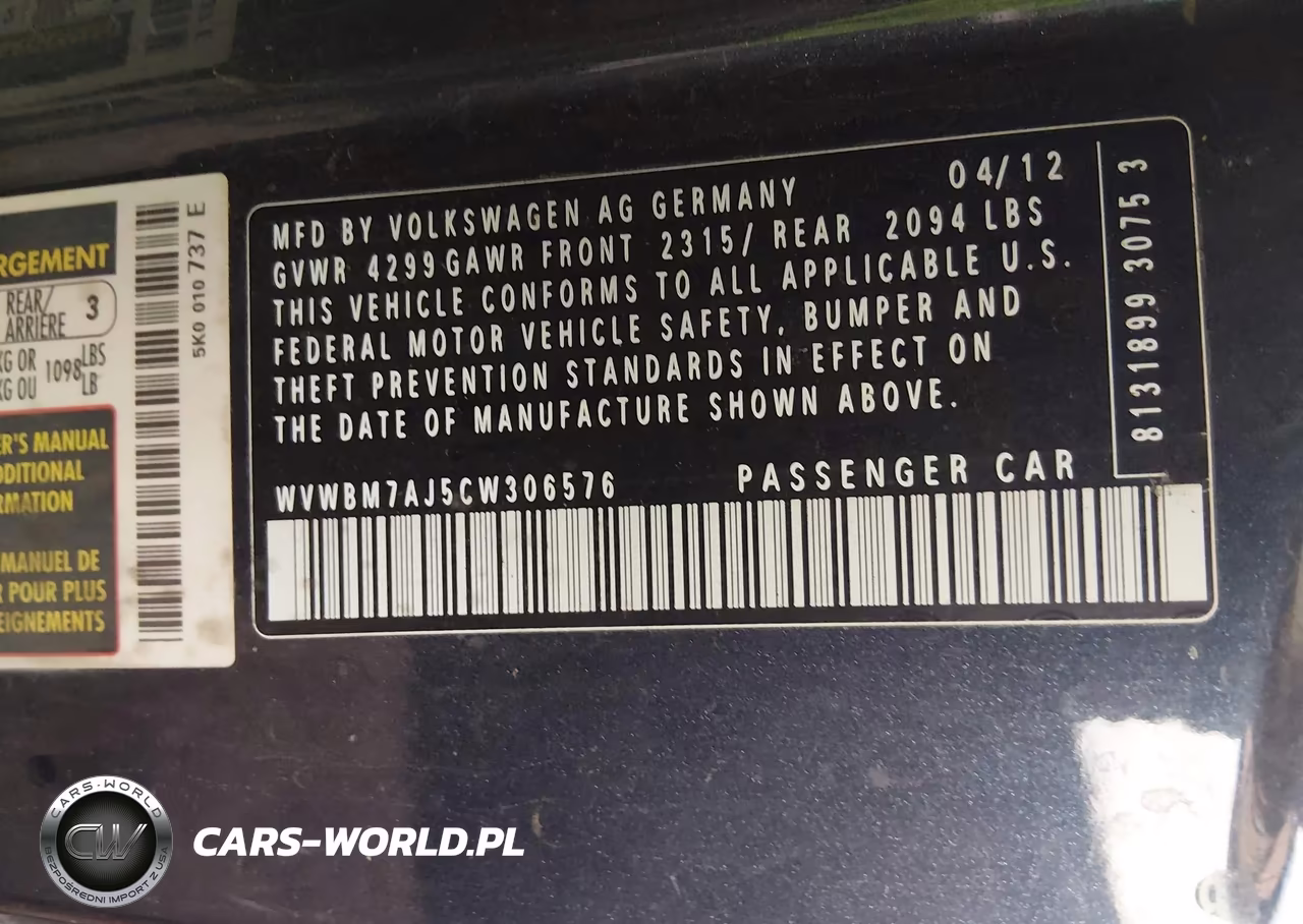 2012 Volkswagen Golf Tdi 2-Door VIN:WVWBM7AJ5CW306576 - 9
