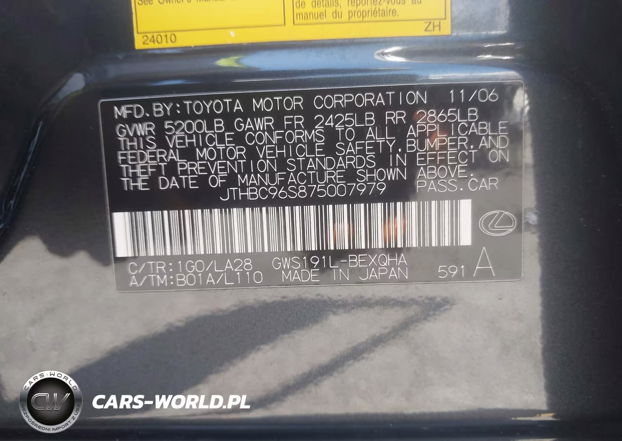 2007 Lexus Gs 450H VIN:JTHBC96S875007979 - 9