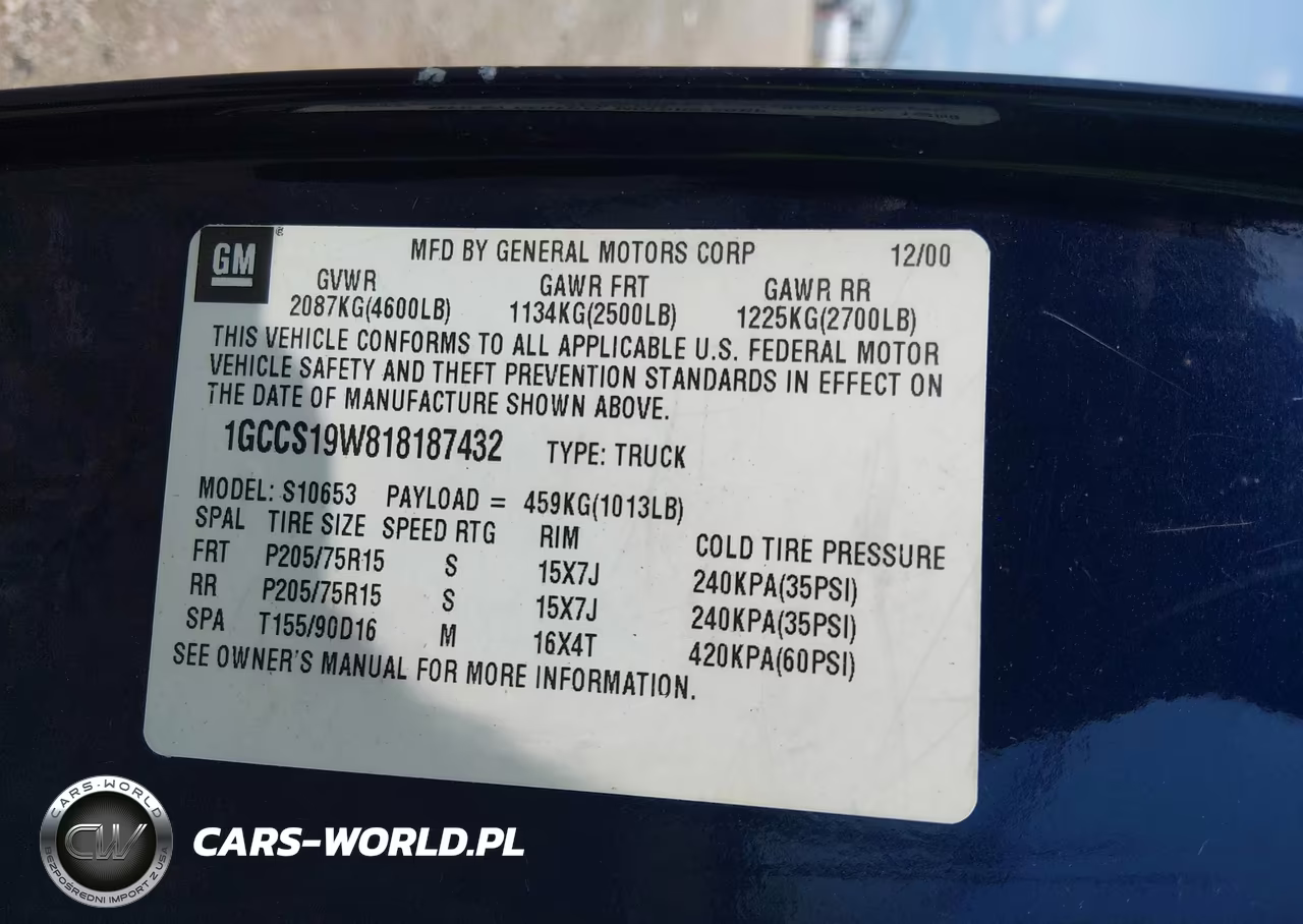 2001 Chevrolet S-10 Ls VIN:1GCCS19W818187432 - 9