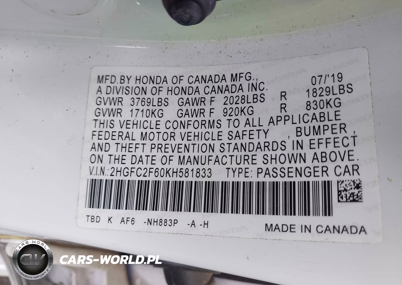 2019 Honda Civic Lx VIN:2HGFC2F60KH581833 - 9