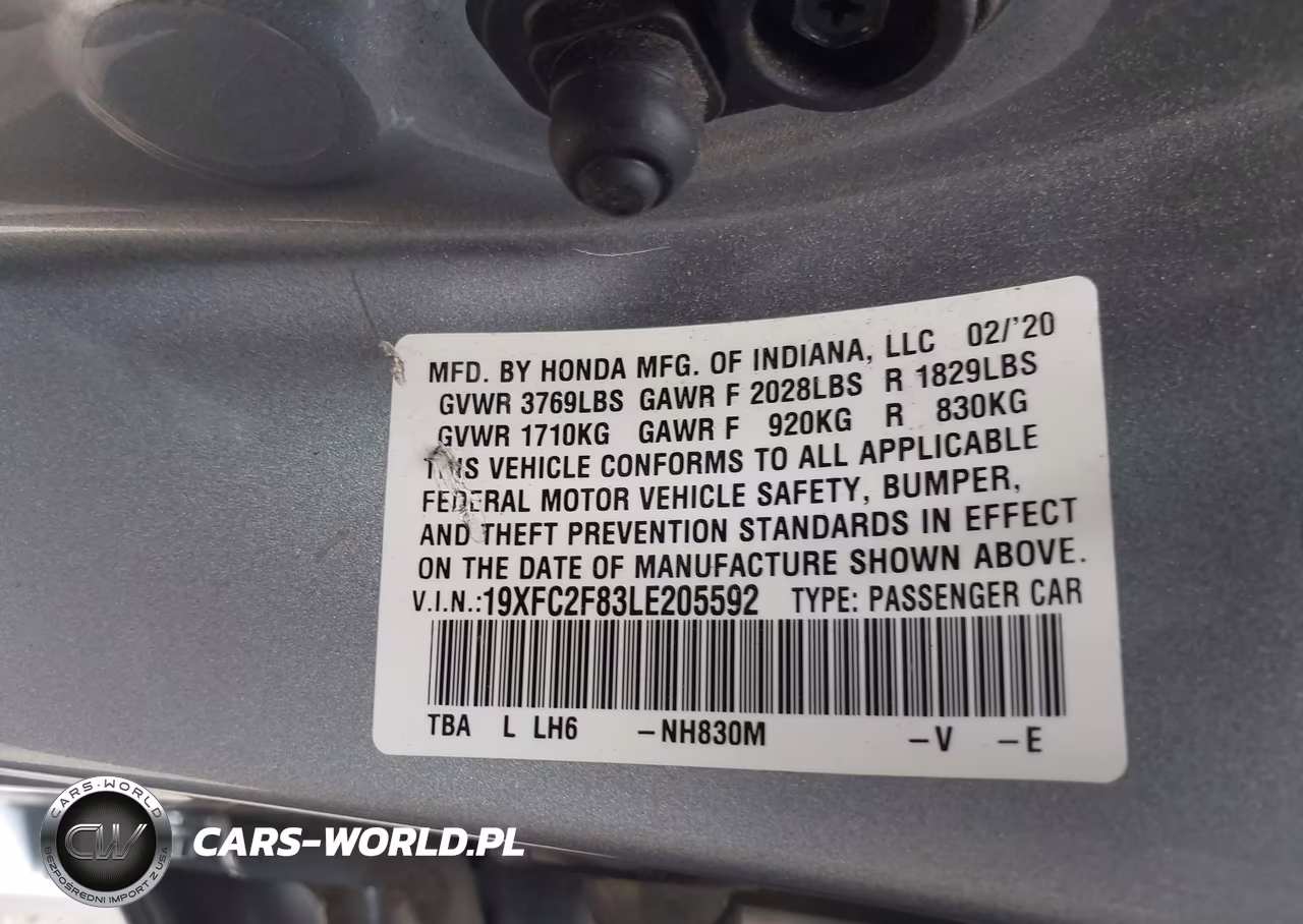 2020 Honda Civic Sport VIN:19XFC2F83LE205592 - 9