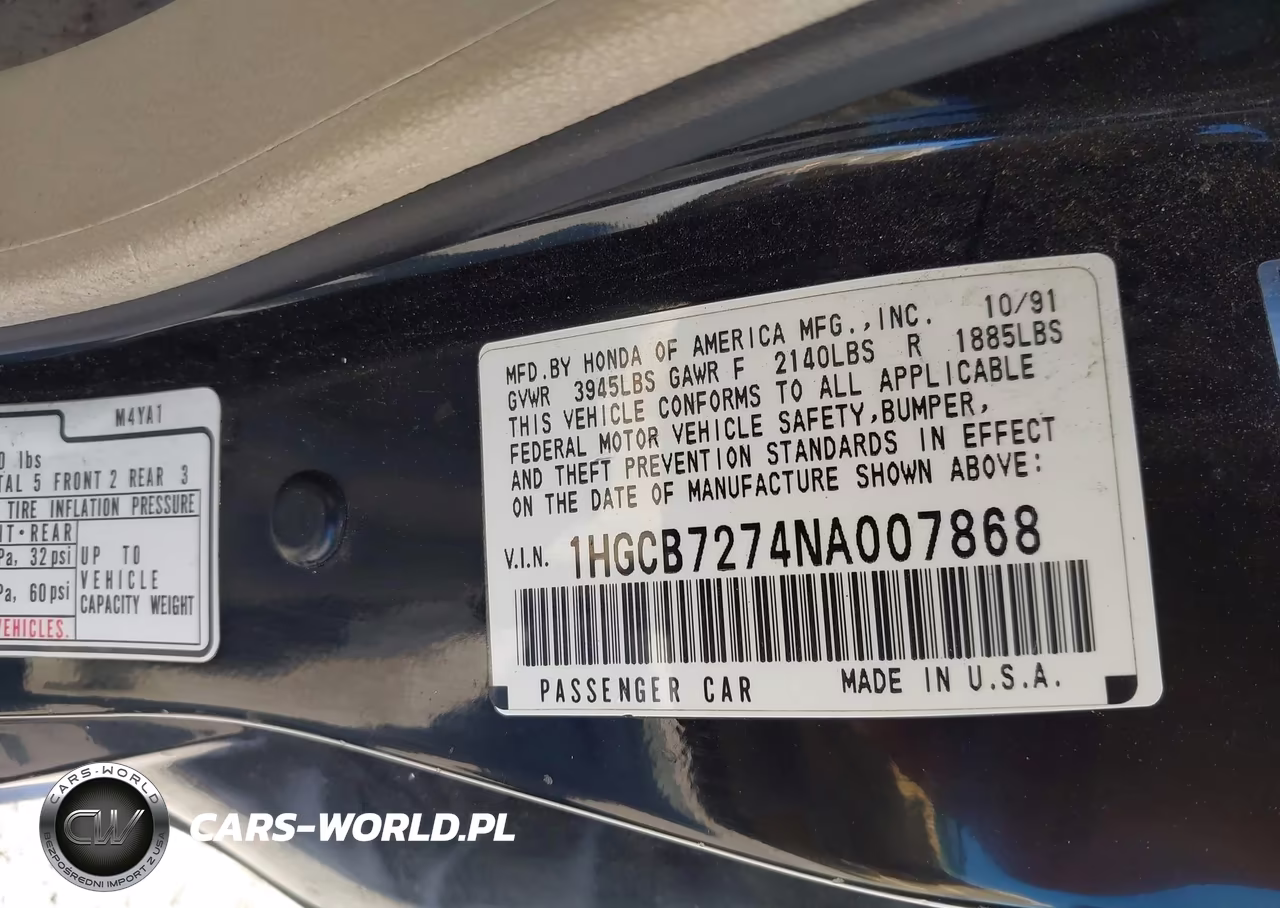 1992 Honda Accord Ex VIN:1HGCB7274NA007868 - 9