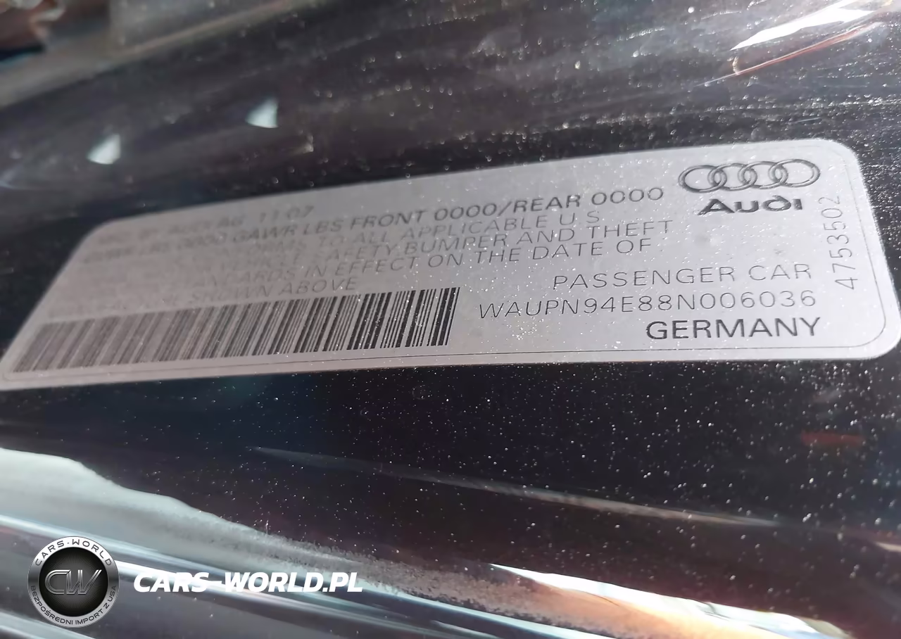 2008 Audi S8 5.2 VIN:WAUPN94E88N006036 - 9