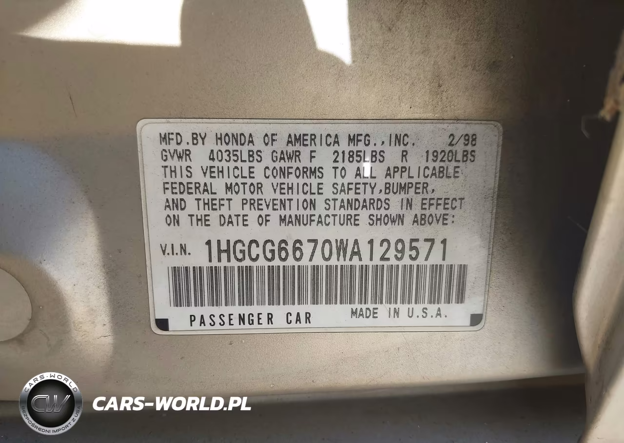 1998 Honda Accord Ex VIN:1HGCG6670WA129571 - 9