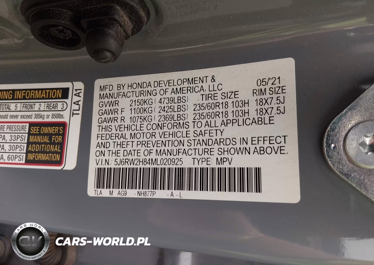 2021 Honda Cr-V Awd Ex-L VIN:5J6RW2H84ML020925 - 9
