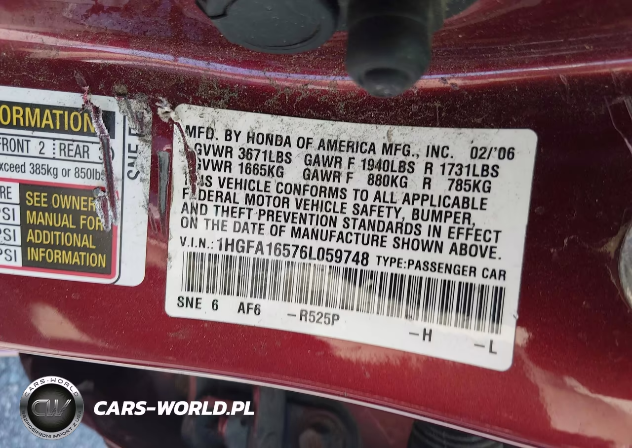 2006 Honda Civic Lx VIN:1HGFA16576L059748 - 9