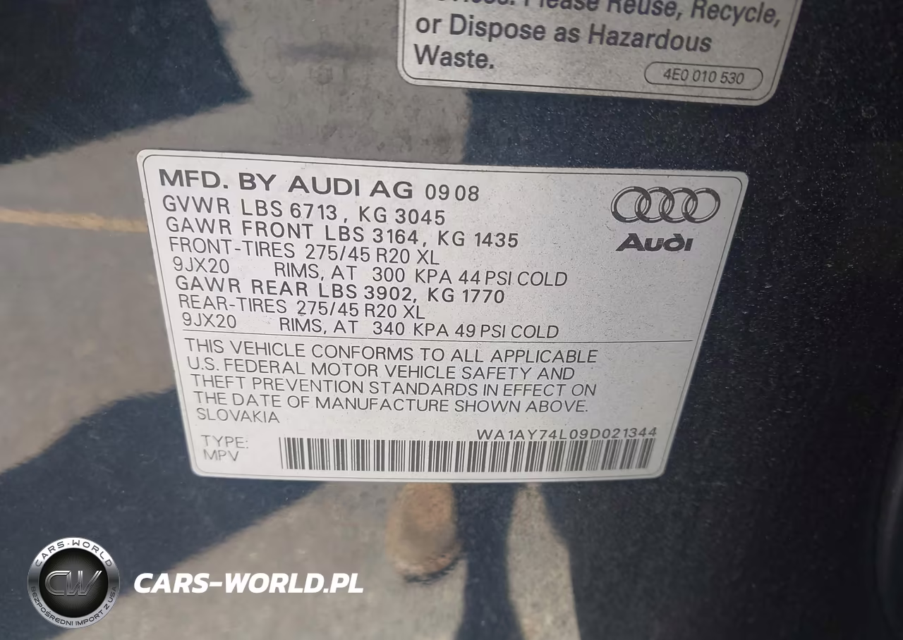 2009 Audi Q7 3.6 Quattro VIN:WA1AY74L09D021344 - 9
