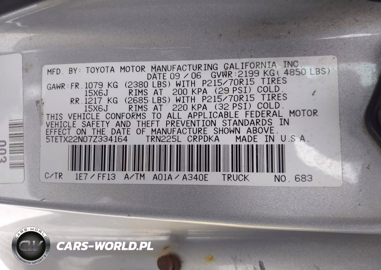 2007 Toyota Tacoma VIN:5TETX22N07Z334164 - 9