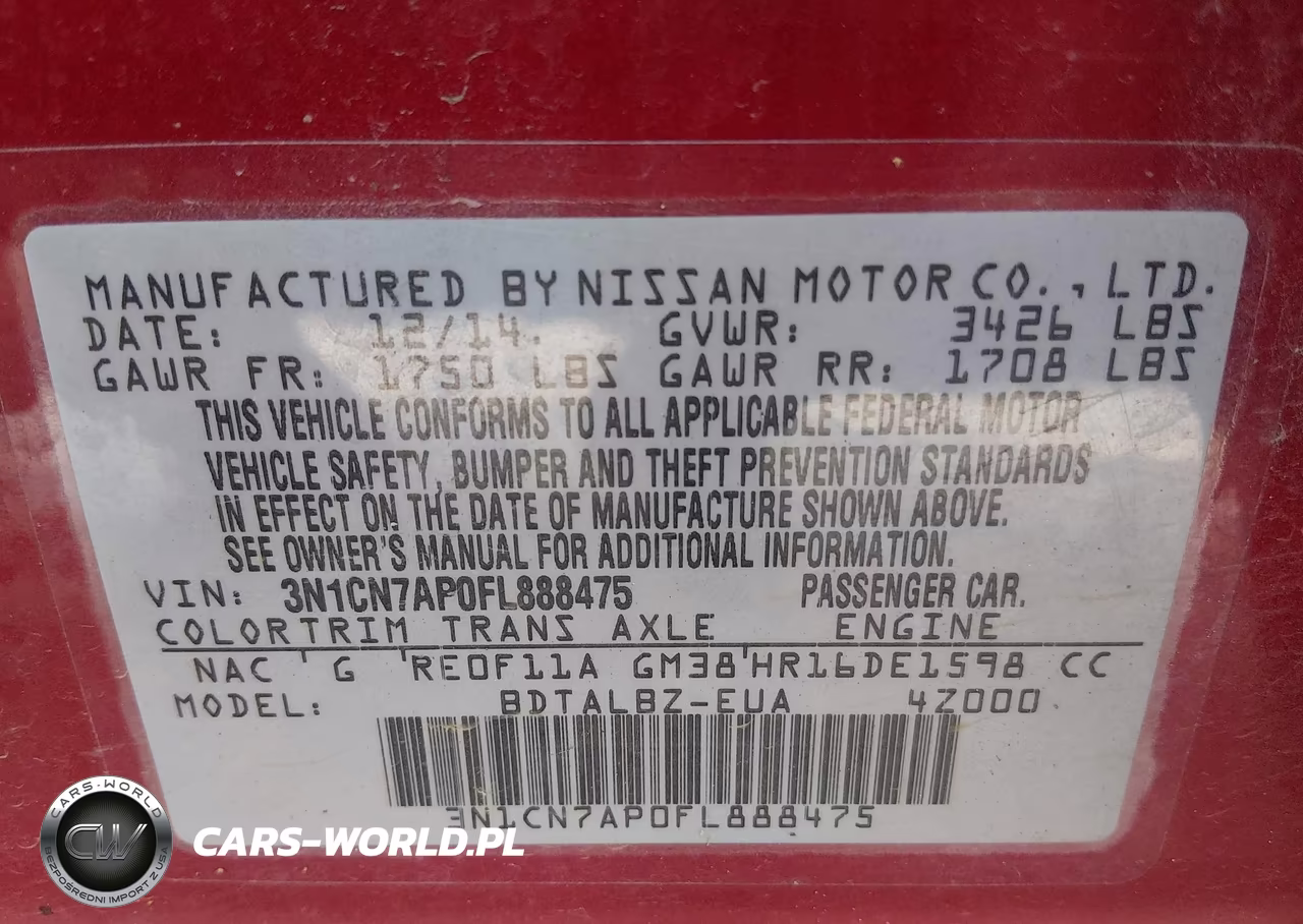2015 Nissan Versa 1.6 S-1.6 S+-1.6 Sl-1.6 Sv VIN:3N1CN7AP0FL888475 - 9