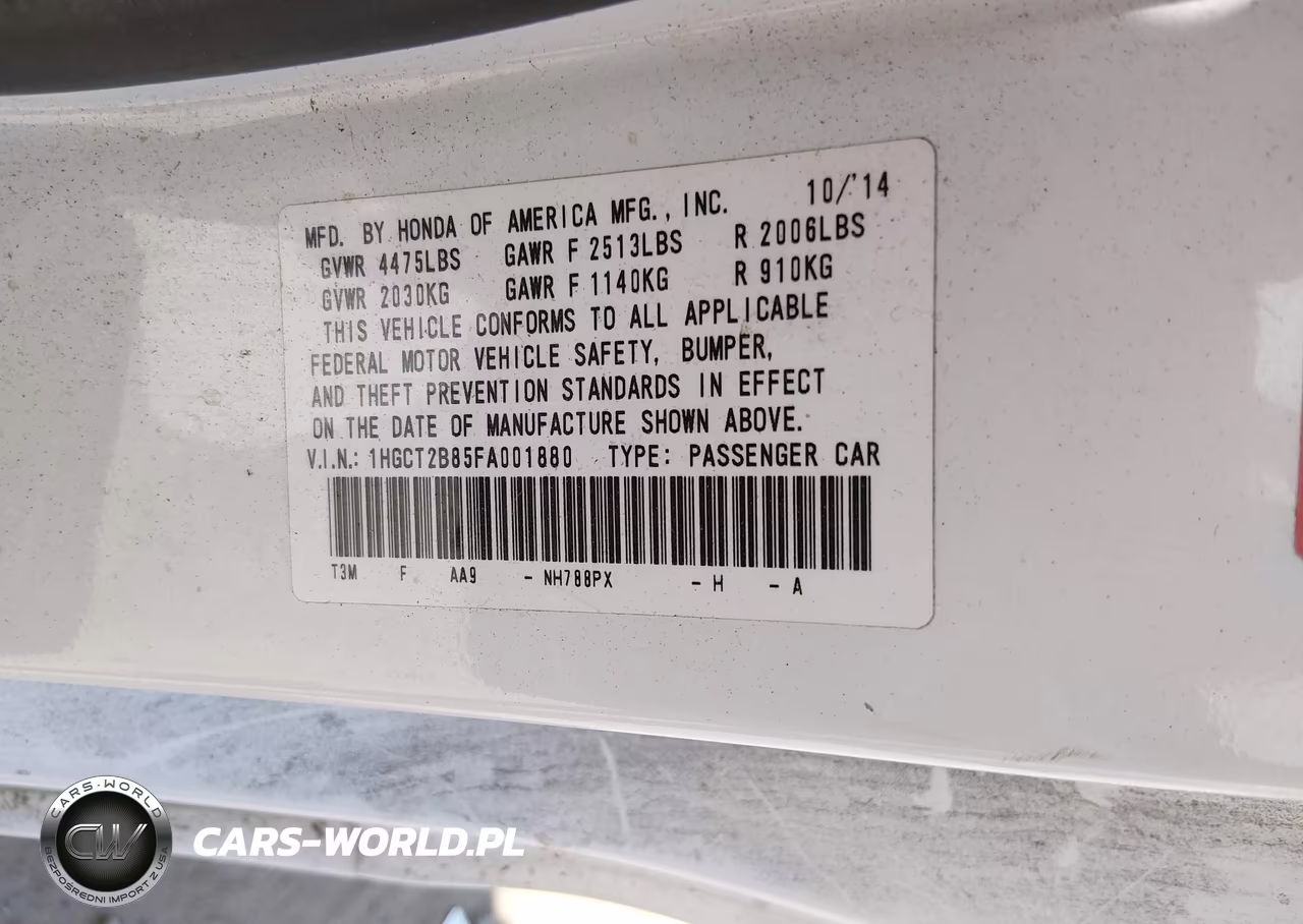 2015 Honda Accord Ex-L V-6 VIN:1HGCT2B85FA001880 - 9