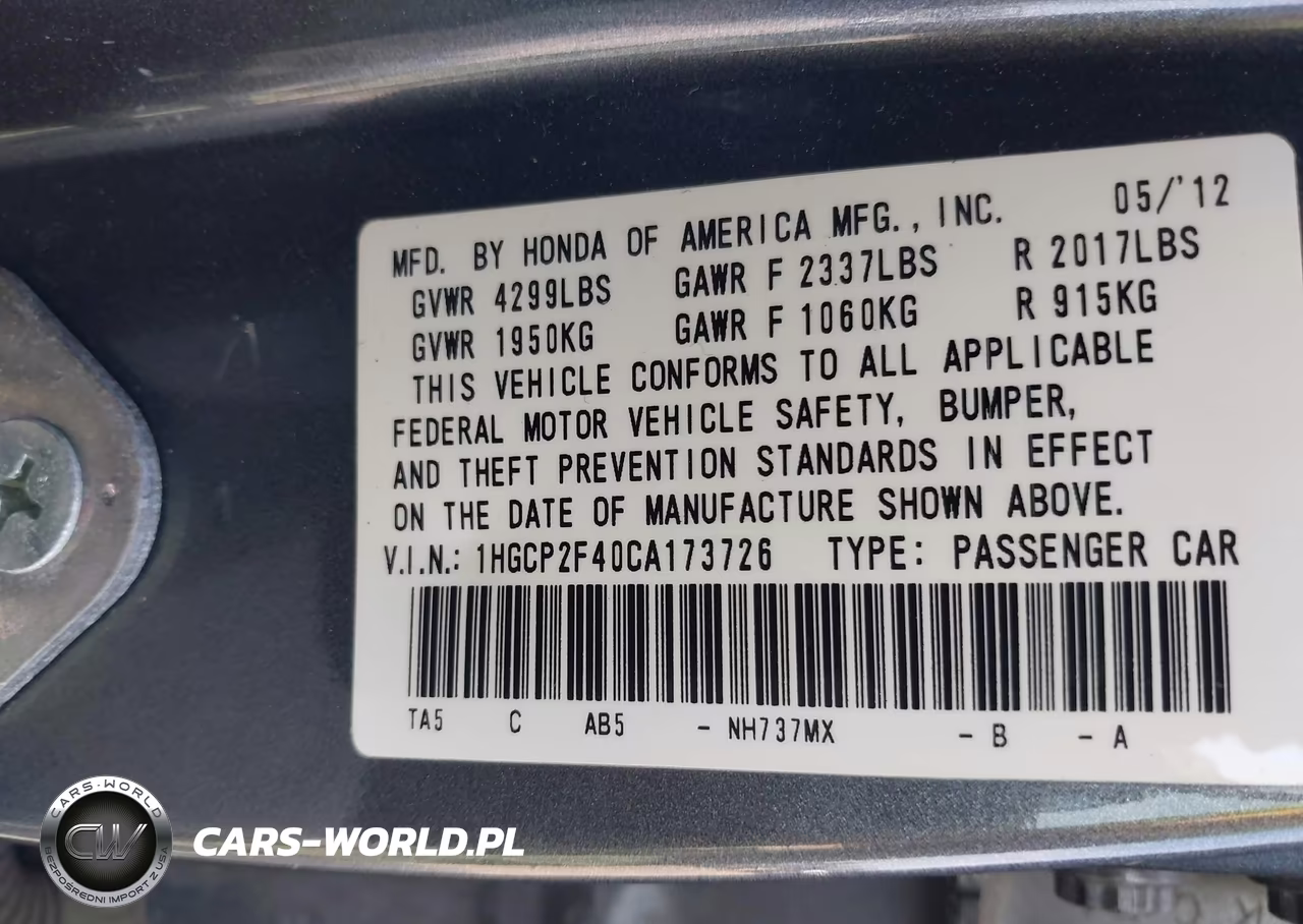 2012 Honda Accord 2.4 Lx-P VIN:1HGCP2F40CA173726 - 9