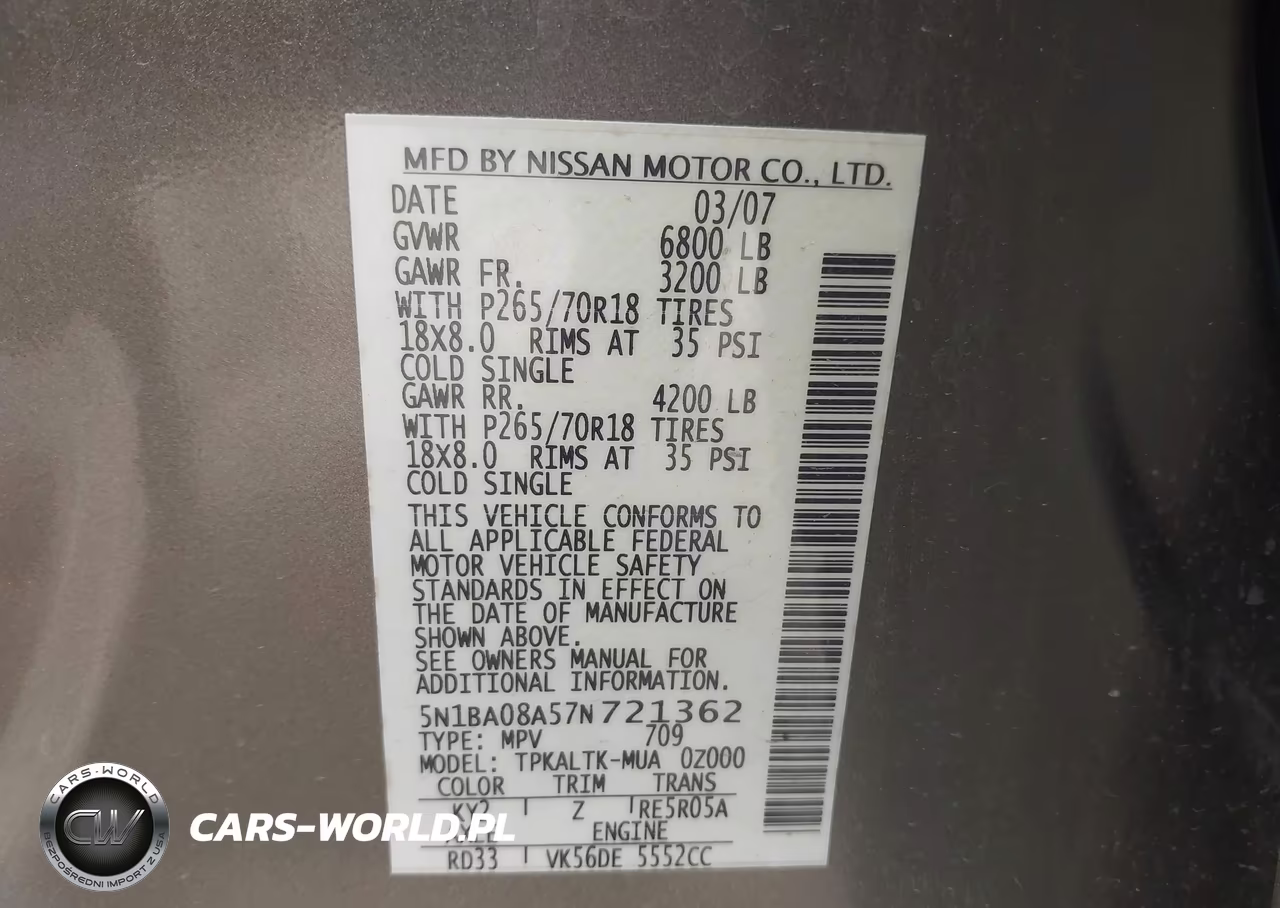 2007 Nissan Armada Se VIN:5N1BA08A57N721362 - 9