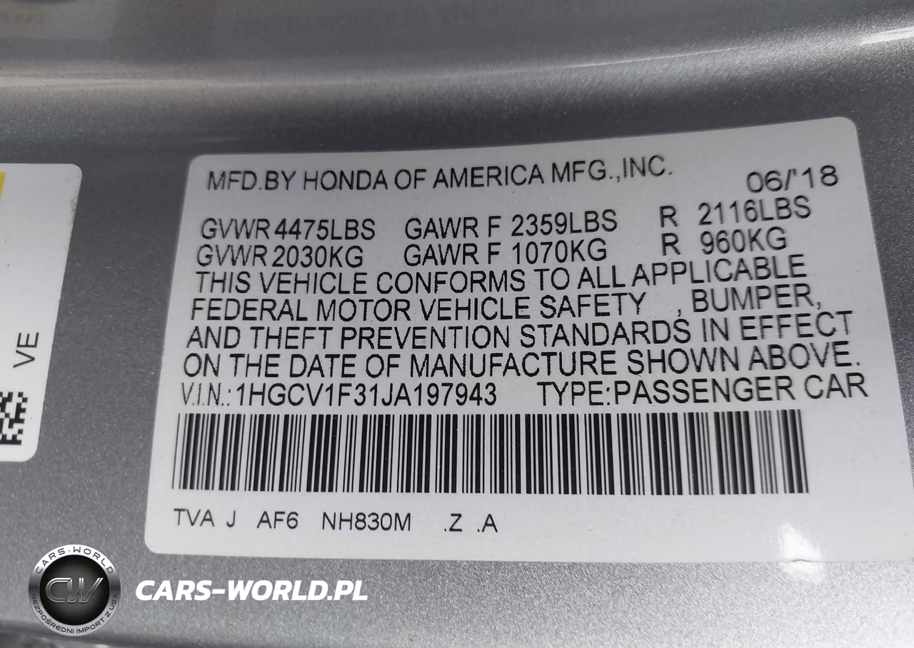2018 Honda Accord Sport VIN:1HGCV1F31JA197943 - 9