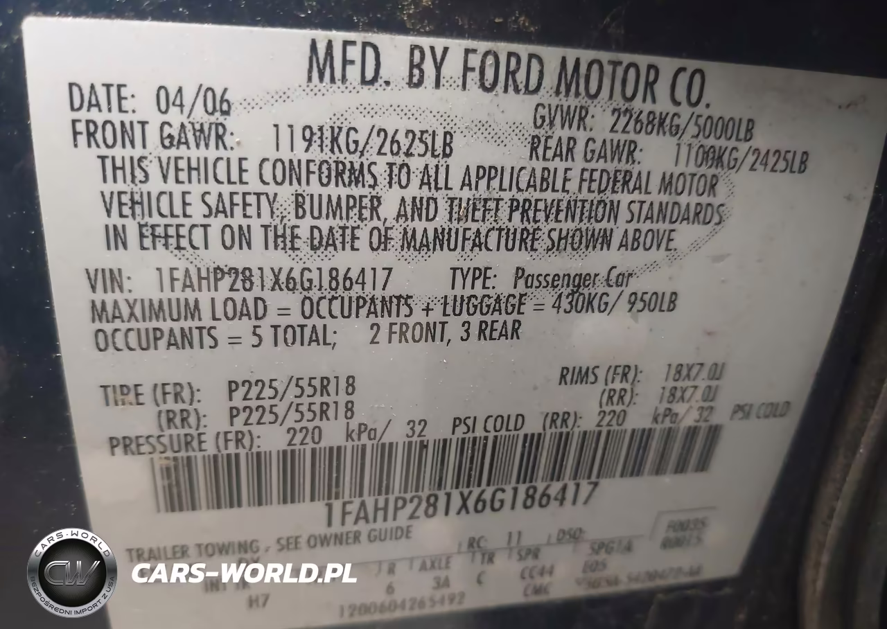 2006 Ford Five Hundred Limited VIN:1FAHP281X6G186417 - 9