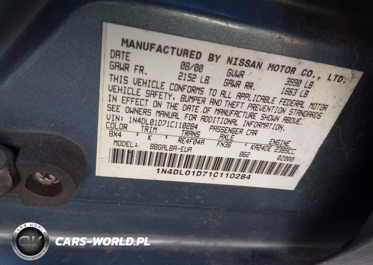 2001 Nissan Altima Gxe VIN:1N4DL01D71C110284 - 9