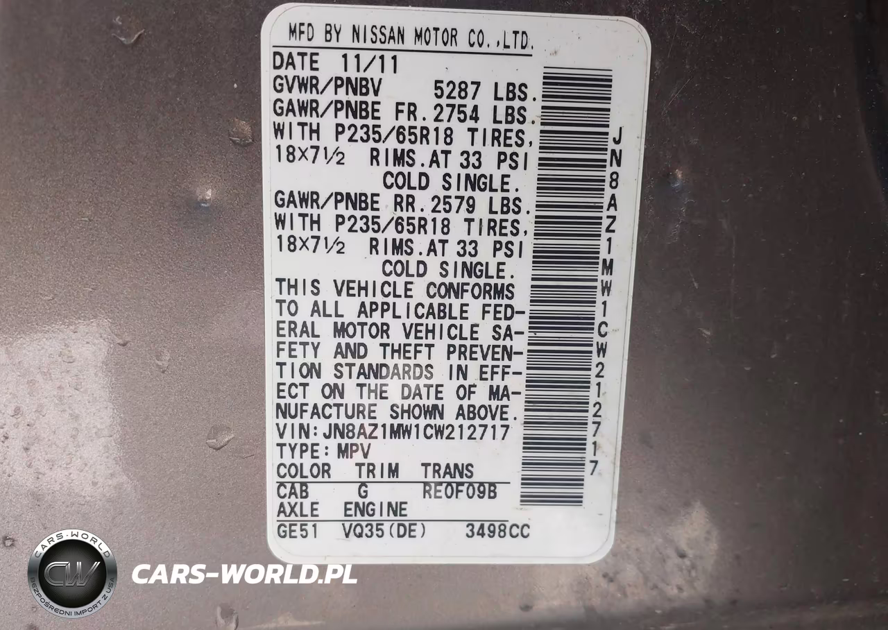 2012 Nissan Murano Sl VIN:JN8AZ1MW1CW212717 - 9