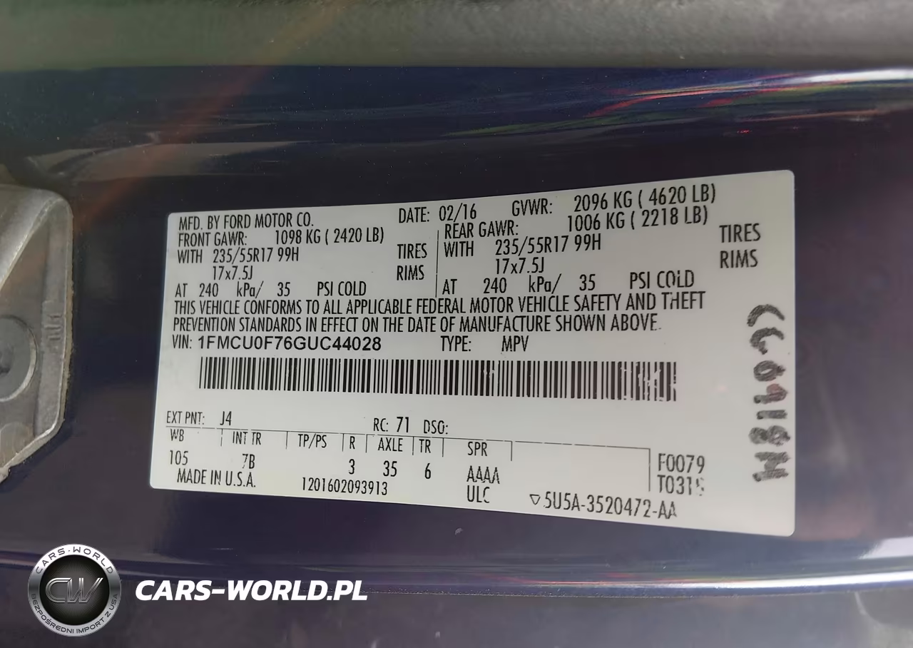 2016 Ford Escape S VIN:1FMCU0F76GUC44028 - 9