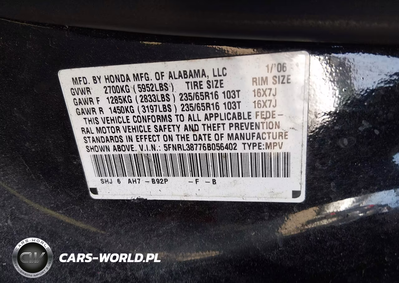 2006 Honda Odyssey Ex-L VIN:5FNRL38776B056402 - 9