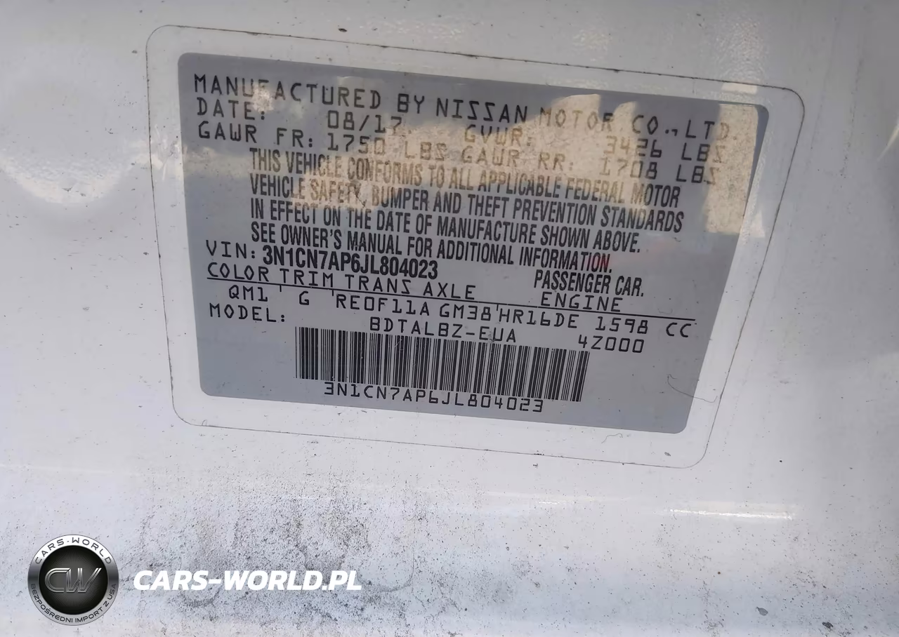 2018 Nissan Versa 1.6 Sv VIN:3N1CN7AP6JL804023 - 9