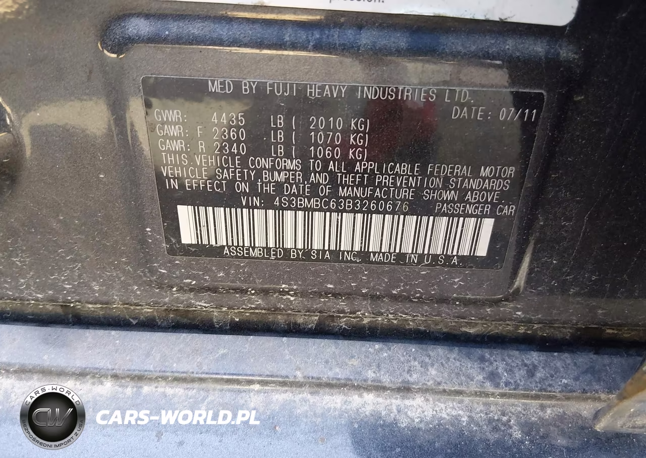 2011 Subaru Legacy 2.5I Premium VIN:4S3BMBC63B3260676 - 9