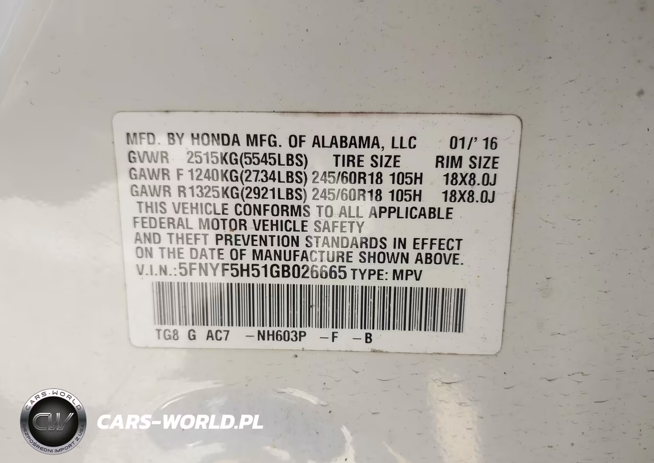 2016 Honda Pilot Ex-L VIN:5FNYF5H51GB026665 - 9