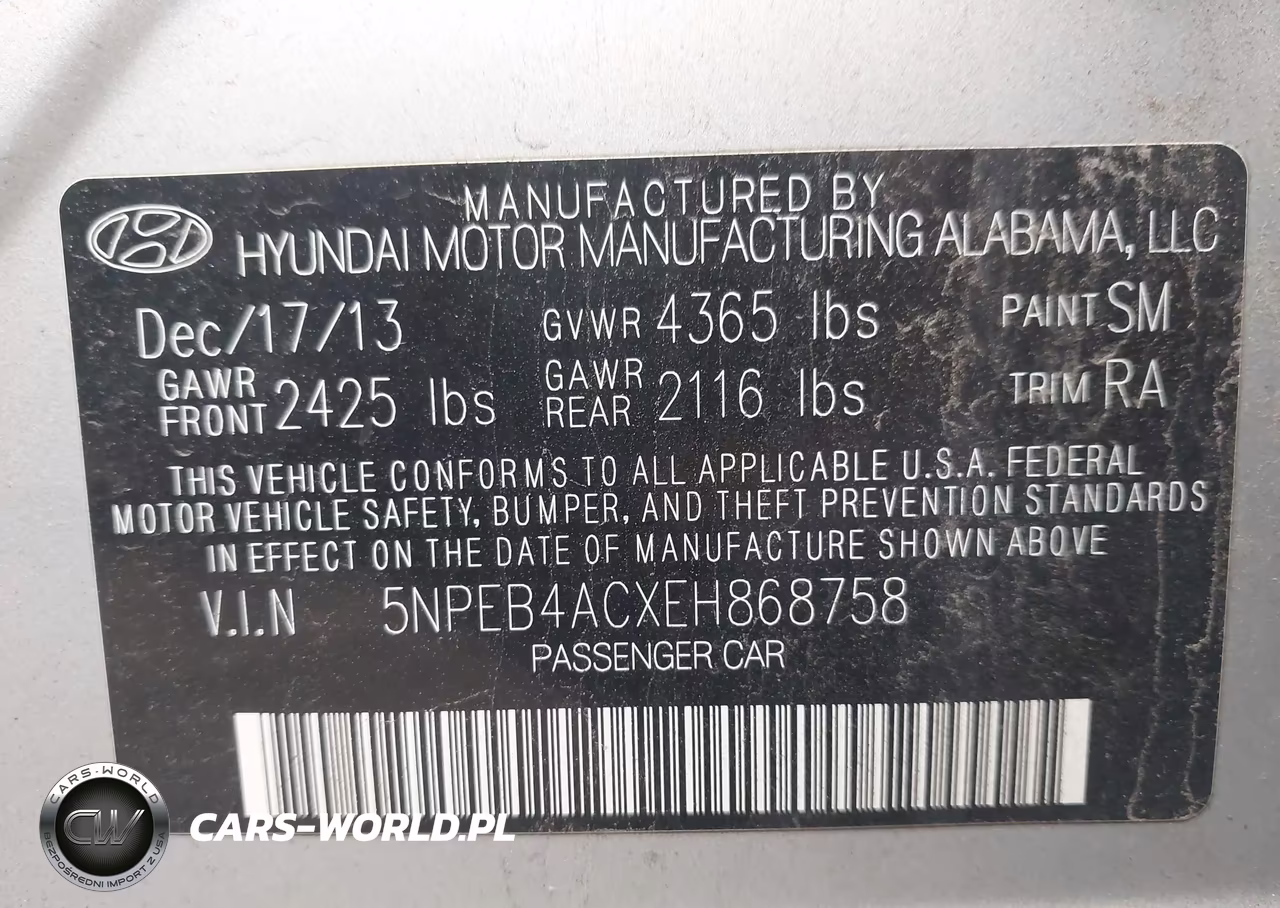 2014 HYUNDAI SONATA GLS VIN:5NPEB4ACXEH868758 - 9