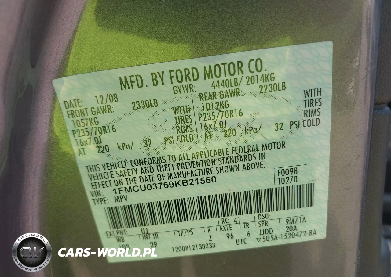 2009 Ford Escape Xlt VIN:1FMCU03769KB21560 - 9
