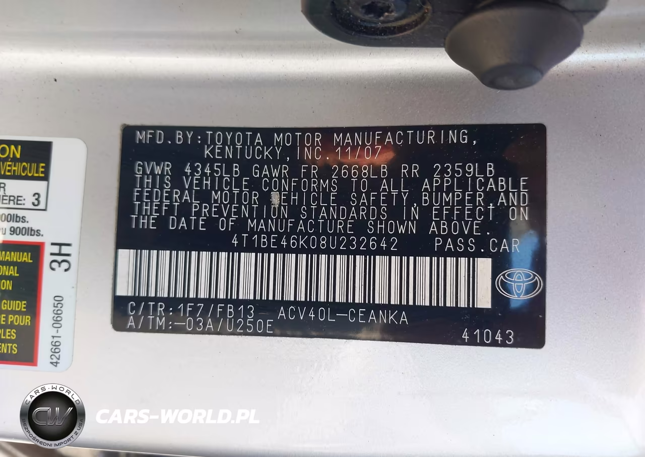 2008 Toyota Camry Le VIN:4T1BE46K08U232642 - 9