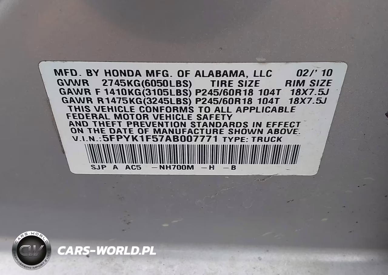 2010 Honda Ridgeline Rtl VIN:5FPYK1F57AB007771 - 9