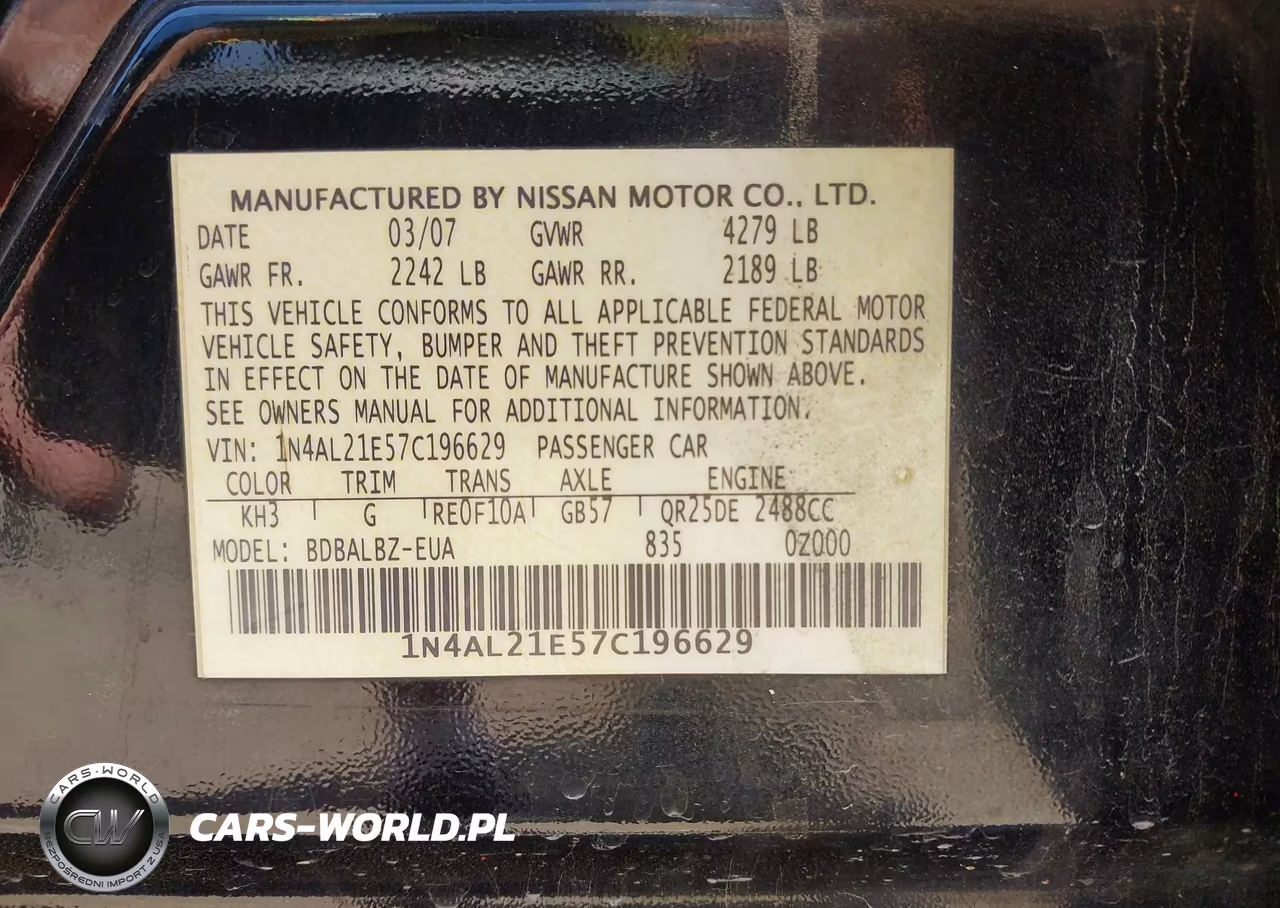 2007 Nissan Altima 2.5 S VIN:1N4AL21E57C196629 - 9