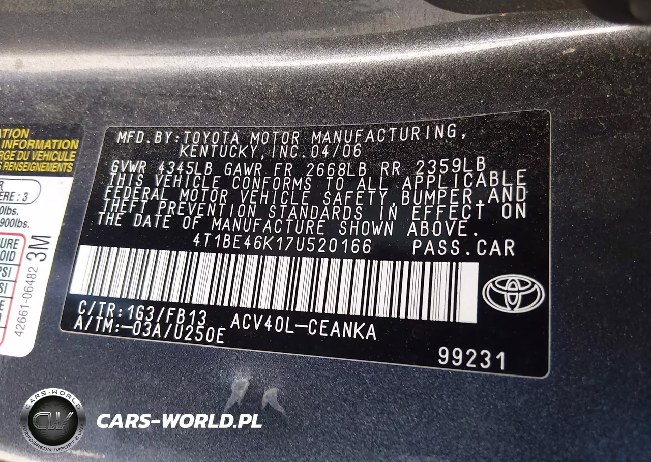 2007 Toyota Camry Le VIN:4T1BE46K17U520166 - 9