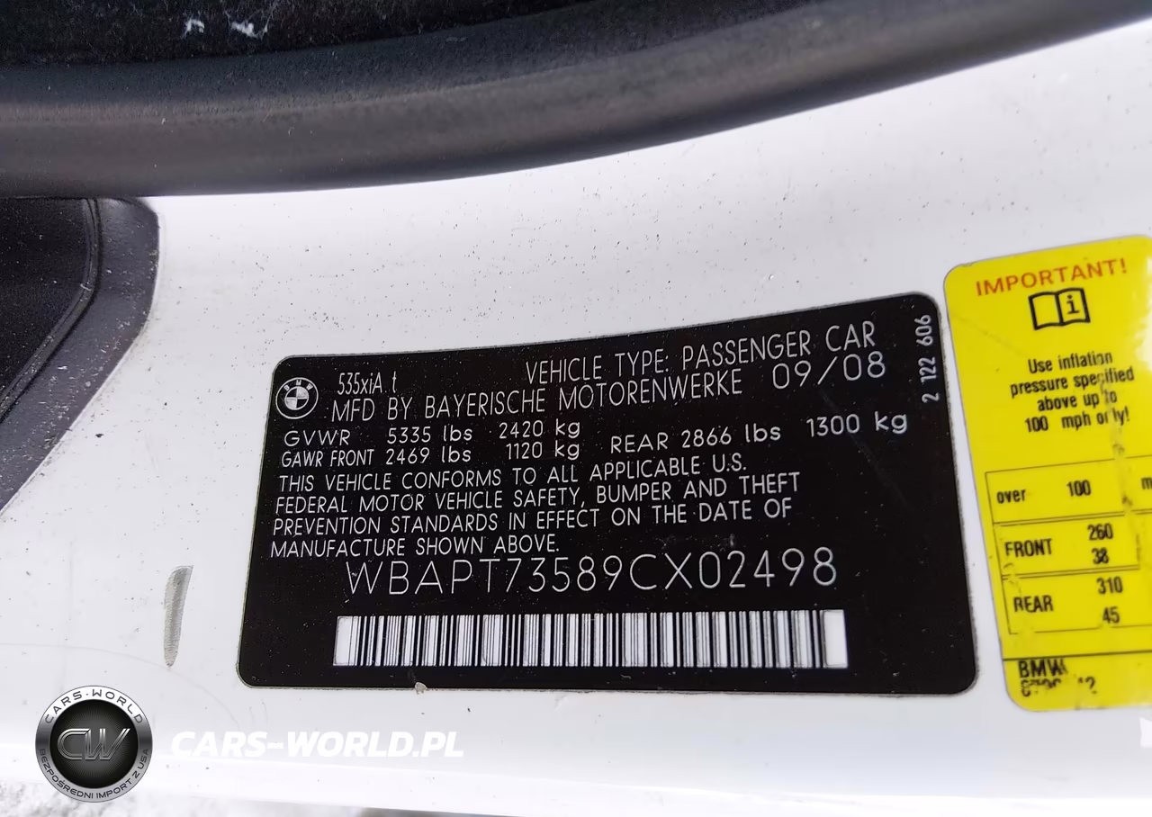 2009 BMW 535I xDrive VIN:WBAPT73589CX02498 - 9
