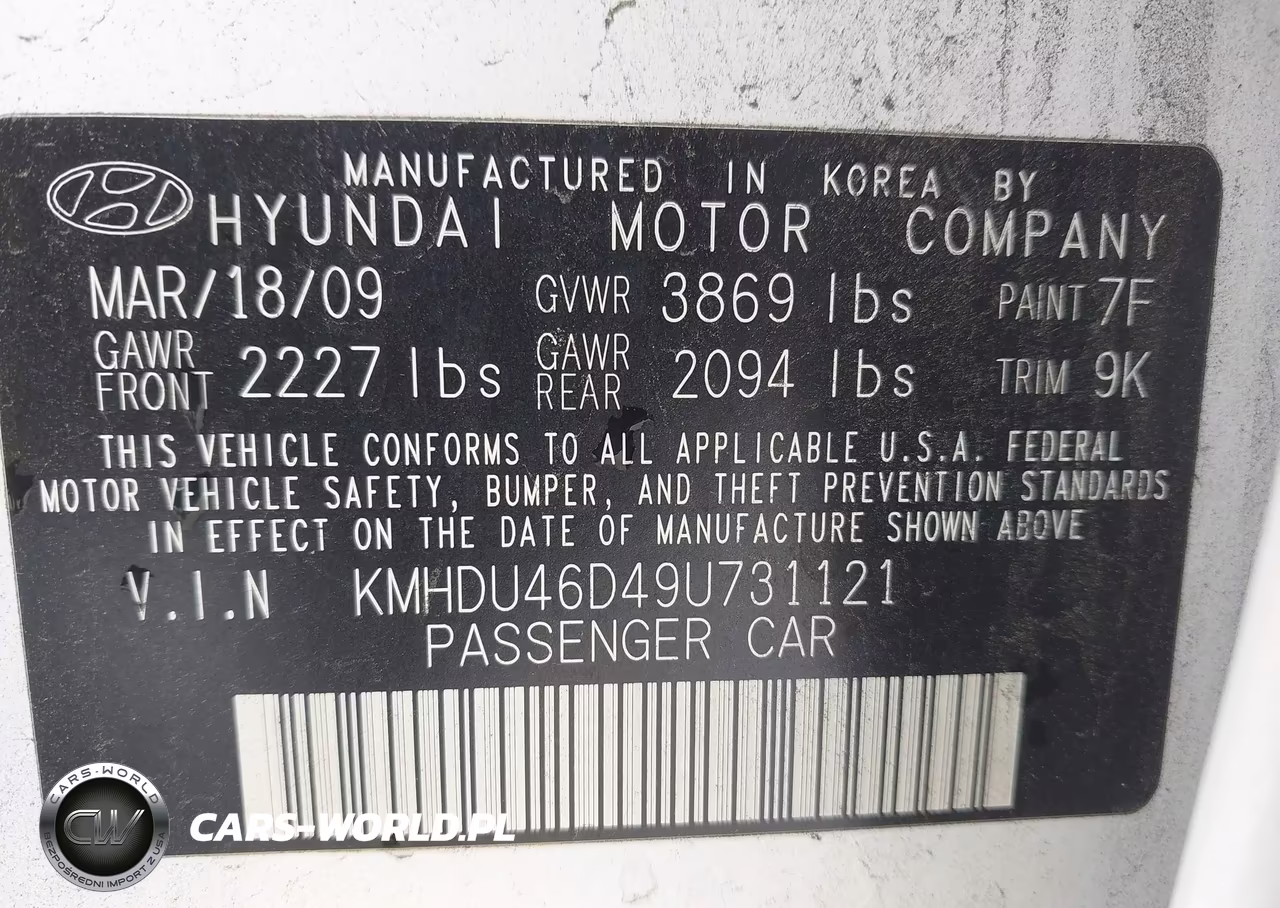 2009 Hyundai Elantra Gls VIN:KMHDU46D49U731121 - 9