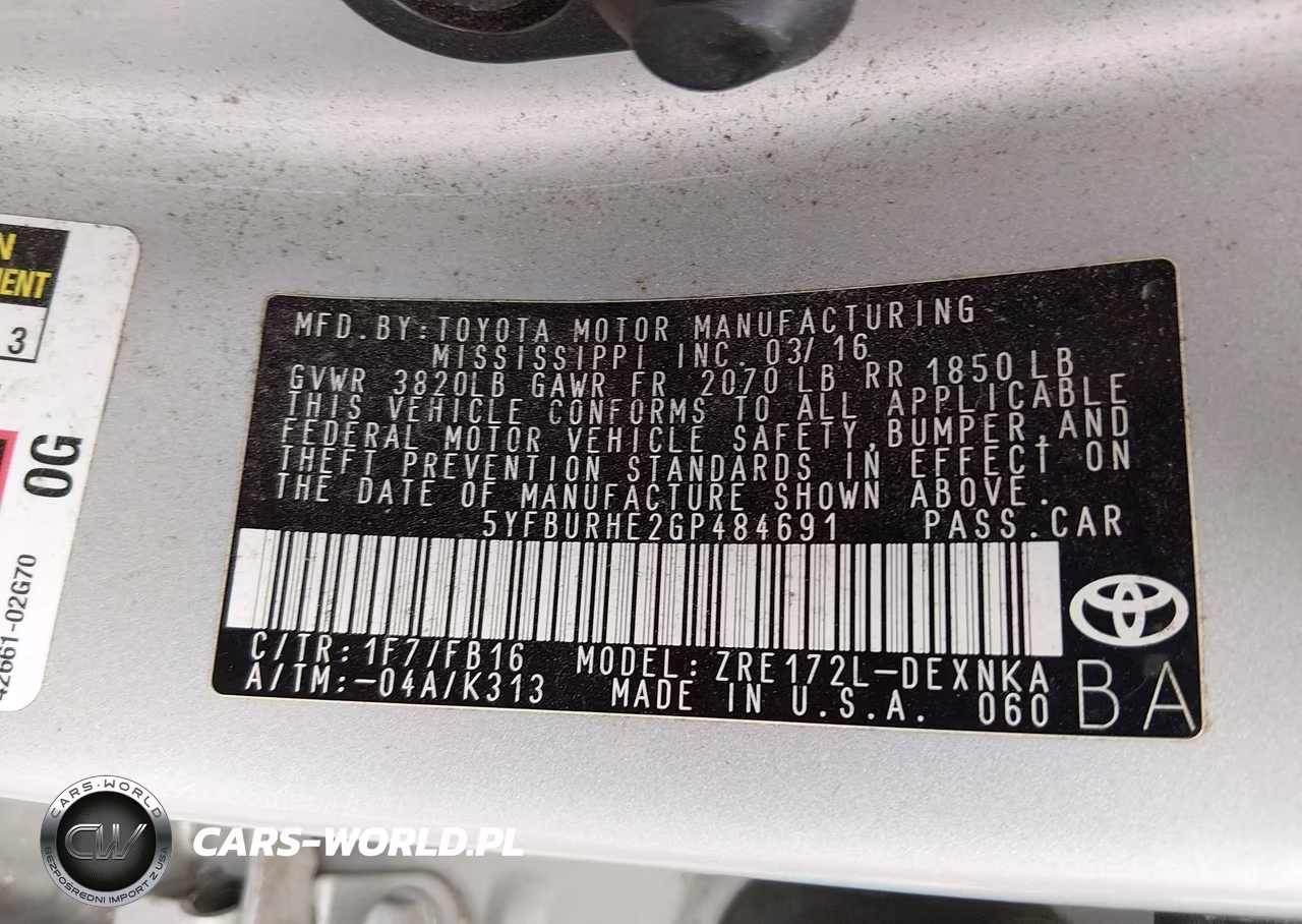 2016 Toyota Corolla Le VIN:5YFBURHE2GP484691 - 9