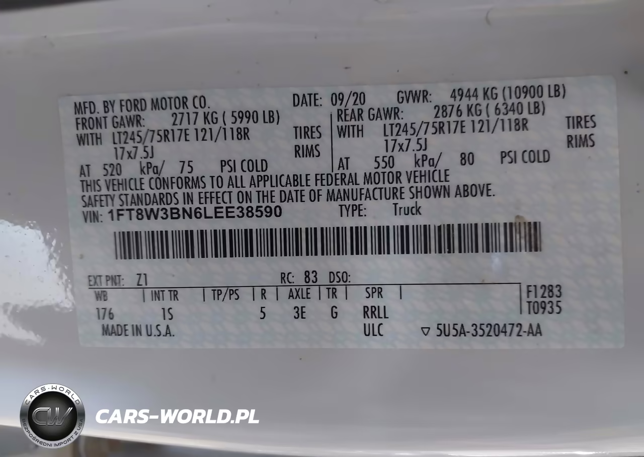 2020 Ford F-350 Xl VIN:1FT8W3BN6LEE38590 - 9