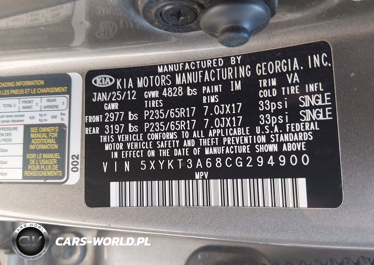 2012 Kia Sorento Lx VIN:5XYKT3A68CG294900 - 9