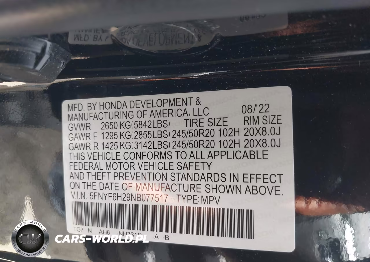 2022 Honda Pilot Awd Special Edition VIN:5FNYF6H29NB077517 - 9
