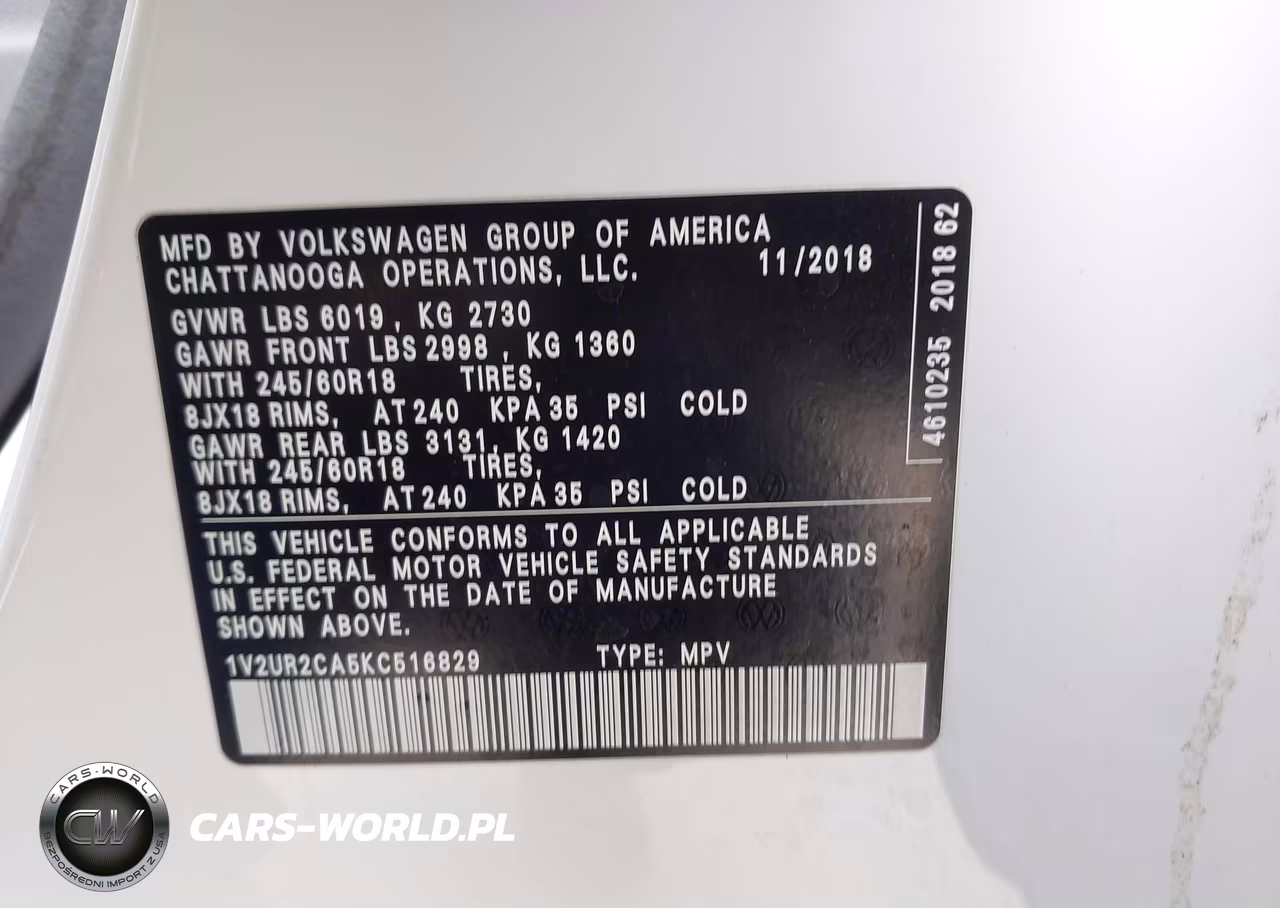 2019 Volkswagen Atlas 3.6L V6 Se W-Technology VIN:1V2UR2CA5KC516829 - 9