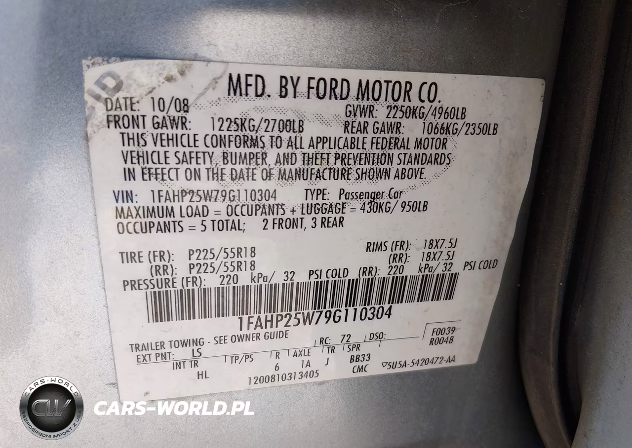 2009 Ford Taurus Limited VIN:1FAHP25W79G110304 - 9