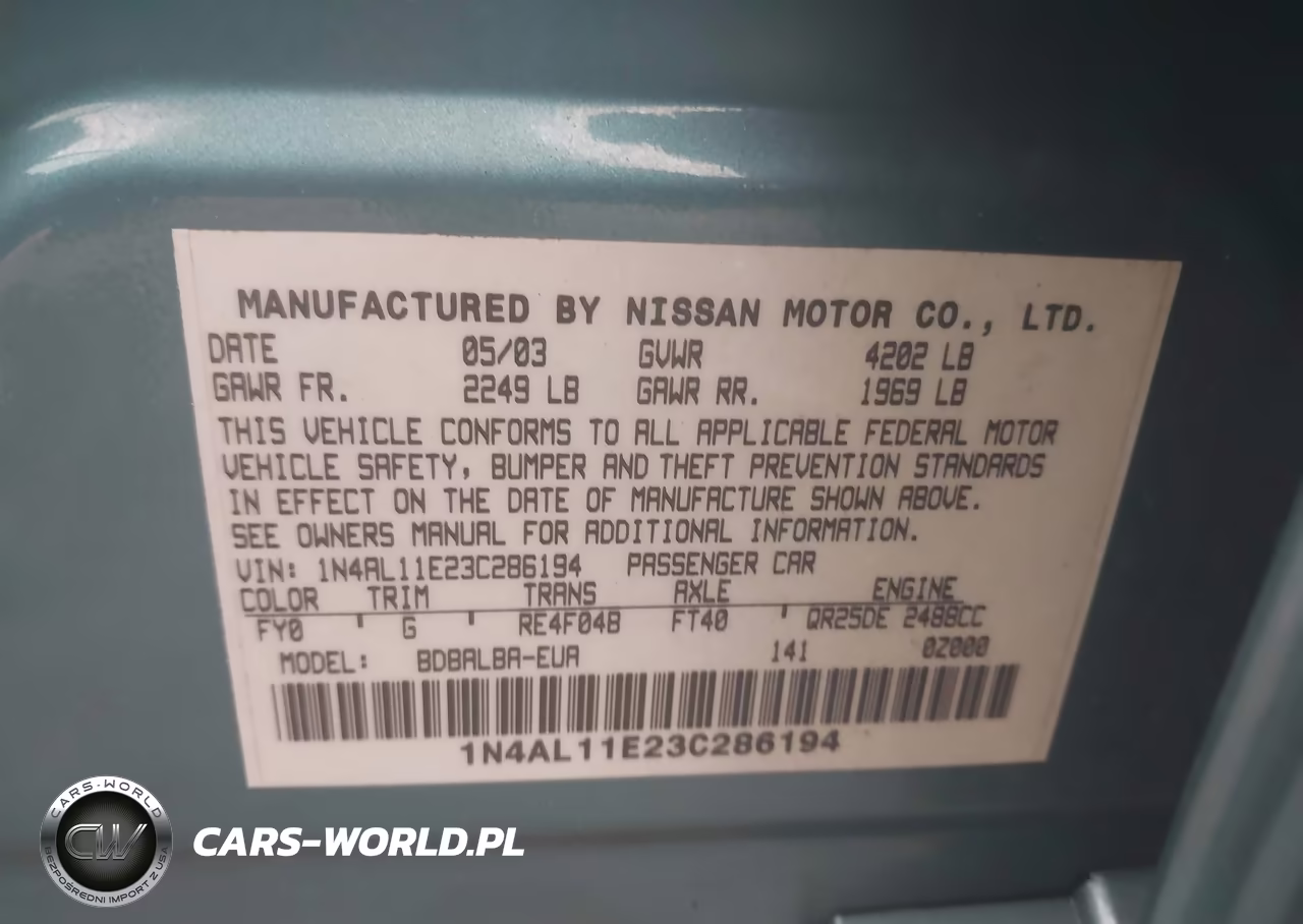 2003 Nissan Altima 2.5 S VIN:1N4AL11E23C286194 - 9
