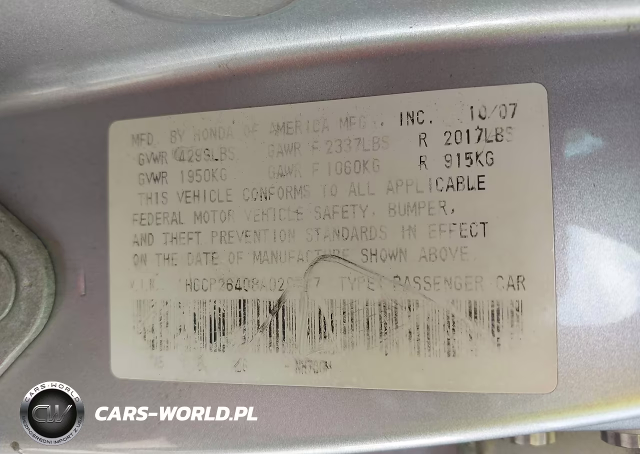 2008 Honda Accord 2.4 Lx-P VIN:1HGCP26408A029777 - 9