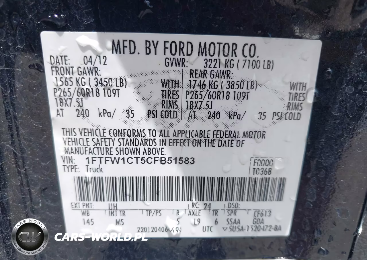 2012 Ford F-150 Xlt VIN:1FTFW1CT5CFB51583 - 9