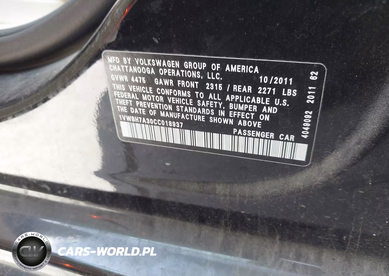 2012 Volkswagen Passat 2.5L Se VIN:1VWBH7A30CC018937 - 9