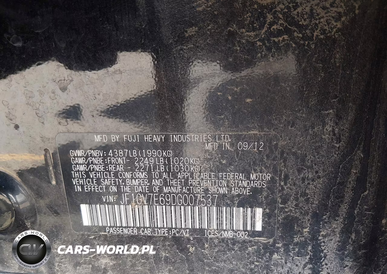 2013 Subaru Impreza Wrx VIN:JF1GV7E69DG007537 - 9