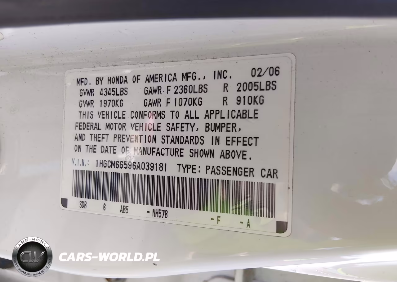 2006 Honda Accord 3.0 Ex VIN:1HGCM66596A039181 - 9