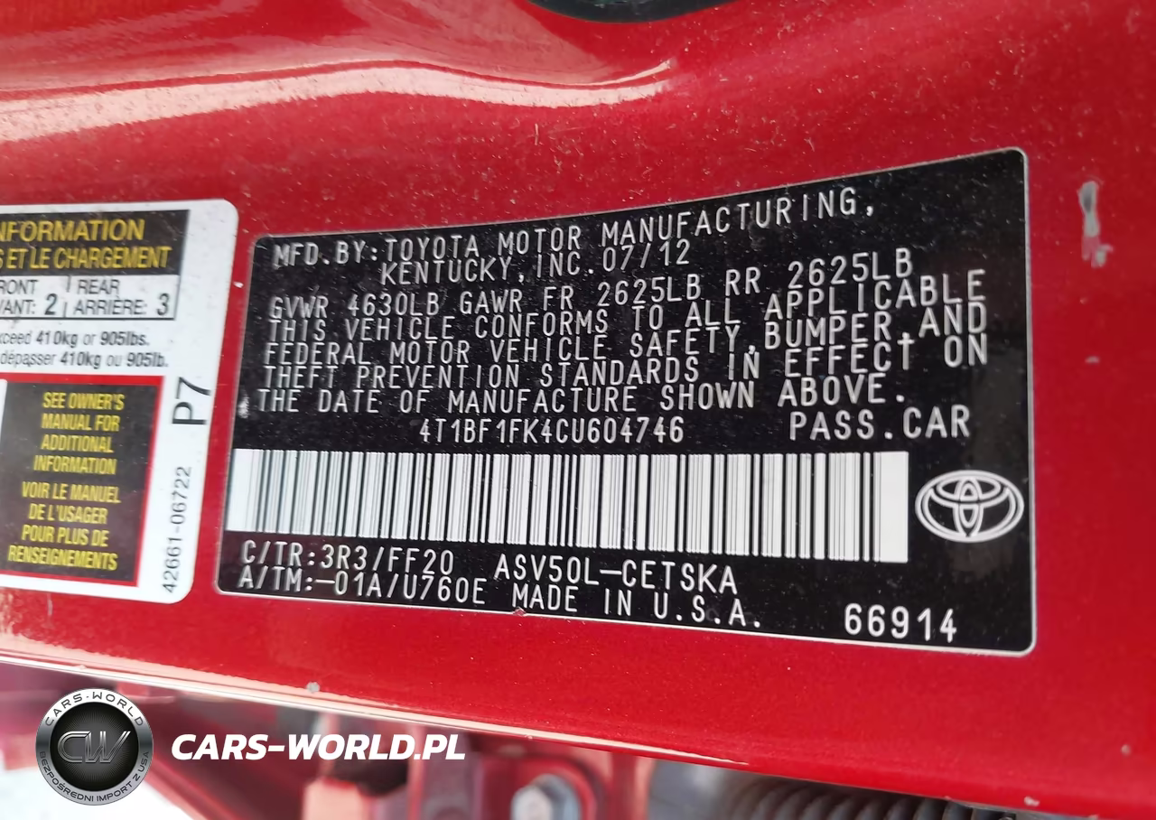 2012 Toyota Camry Se VIN:4T1BF1FK4CU604746 - 9