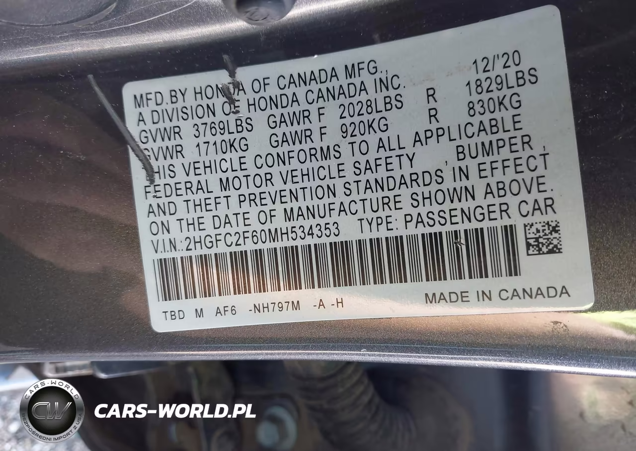 2021 Honda Civic Lx VIN:2HGFC2F60MH534353 - 9