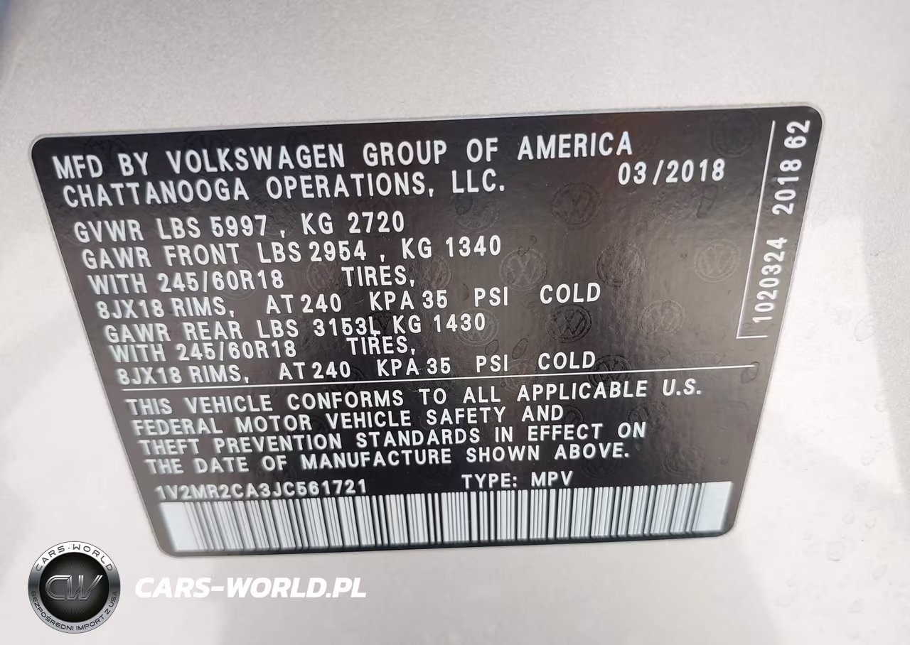 2018 Volkswagen Atlas 3.6L V6 Sel VIN:1V2MR2CA3JC561721 - 9